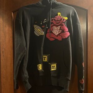 Black Graphic Hoodie with Colorful Designs